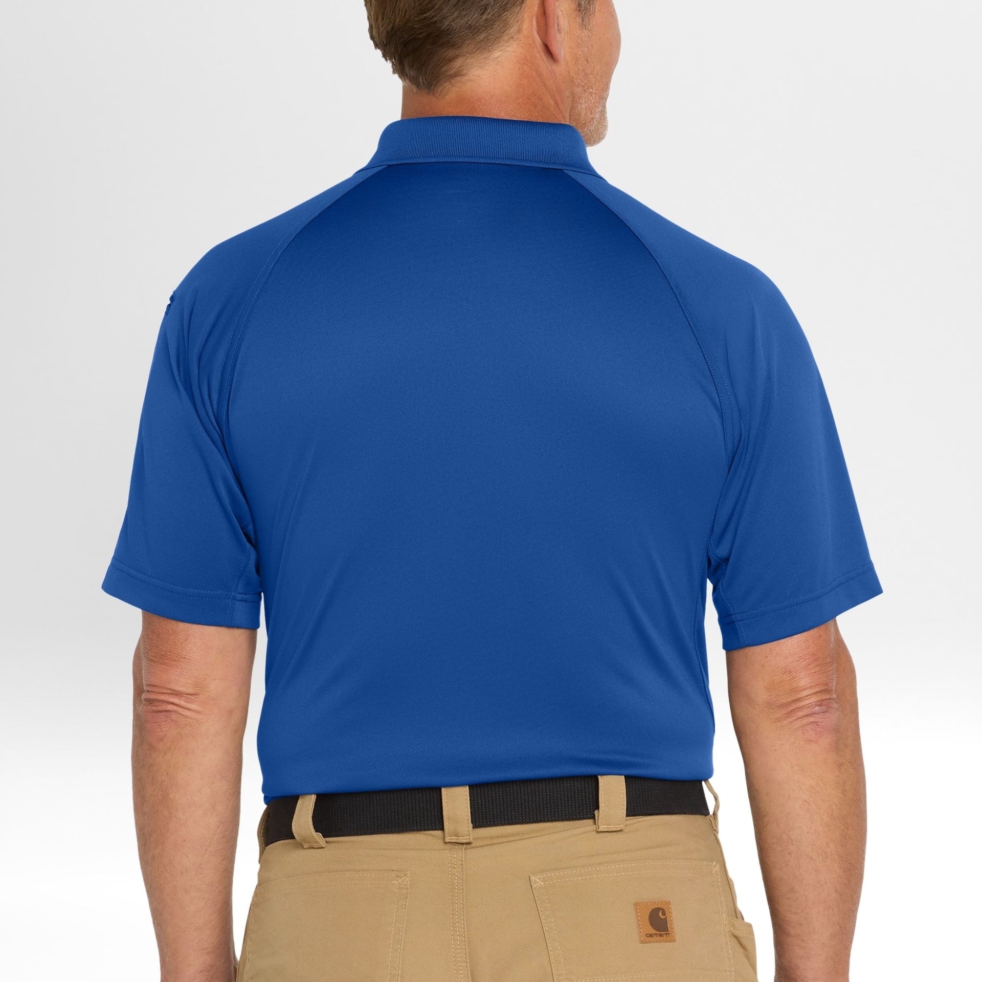 Blue Snag-Proof Tactical Polo shirt worn by a person on a white background