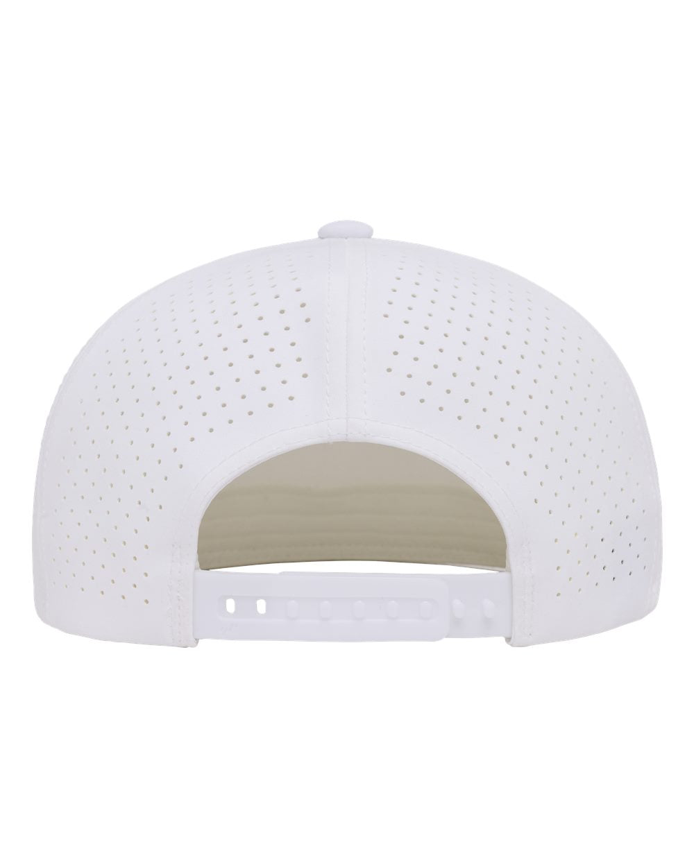 White Flexfit 110AR3 cap with perforated back panels and an adjustable snapback closure.