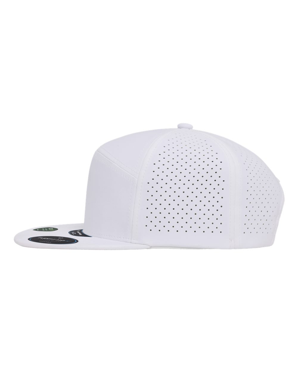White perforated Flexfit 110AR3 cap with flat brim.