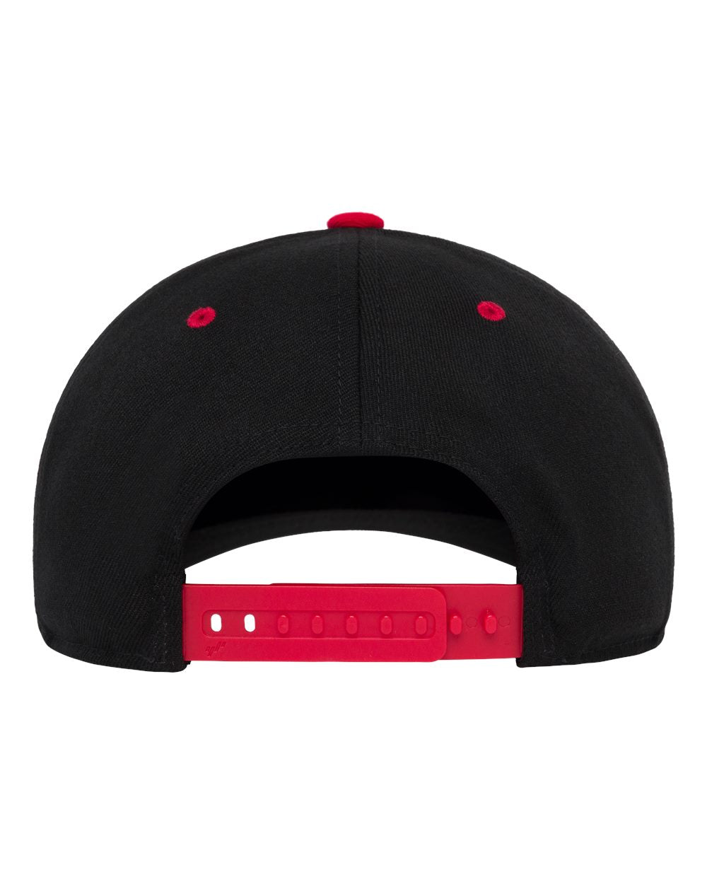 Black cap with red interior and bill on a white background