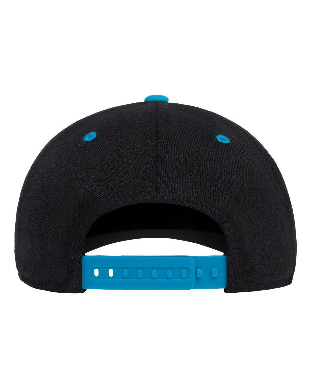 Black cap with teal brim and accents on a white background