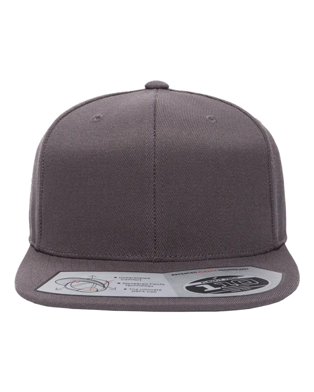 Dark gray cap with a brand label on a white background