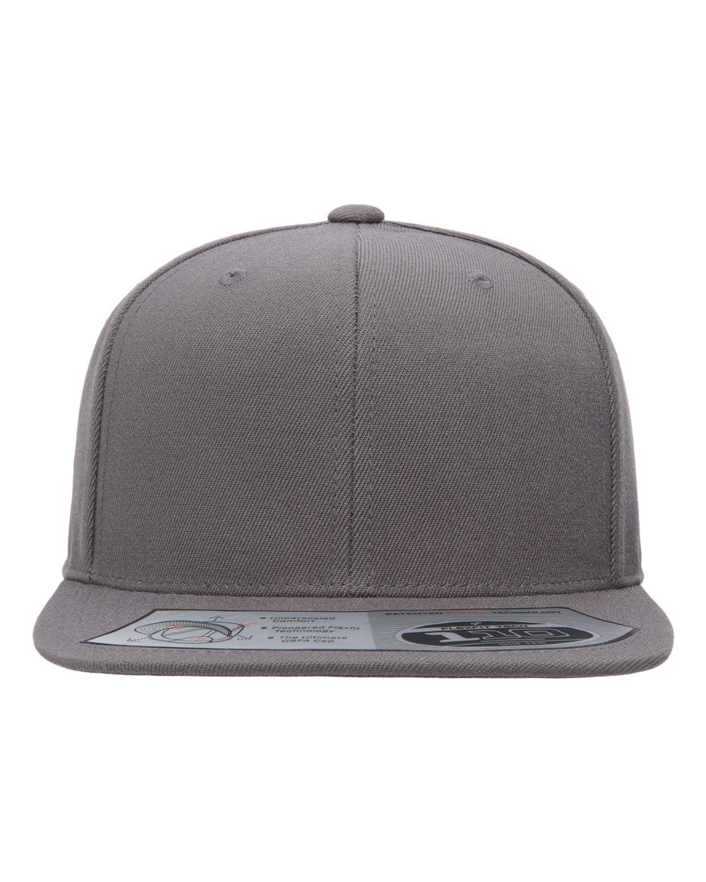 Gray cap with a brand label on a white background
