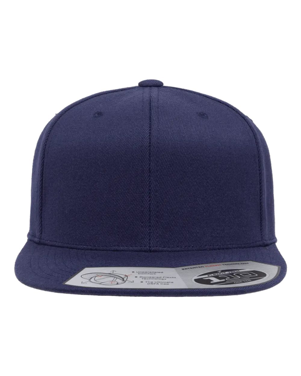 Navy blue cap with a brand label on a white background