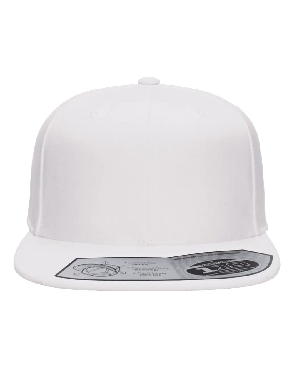 White cap with a brand label on a white background