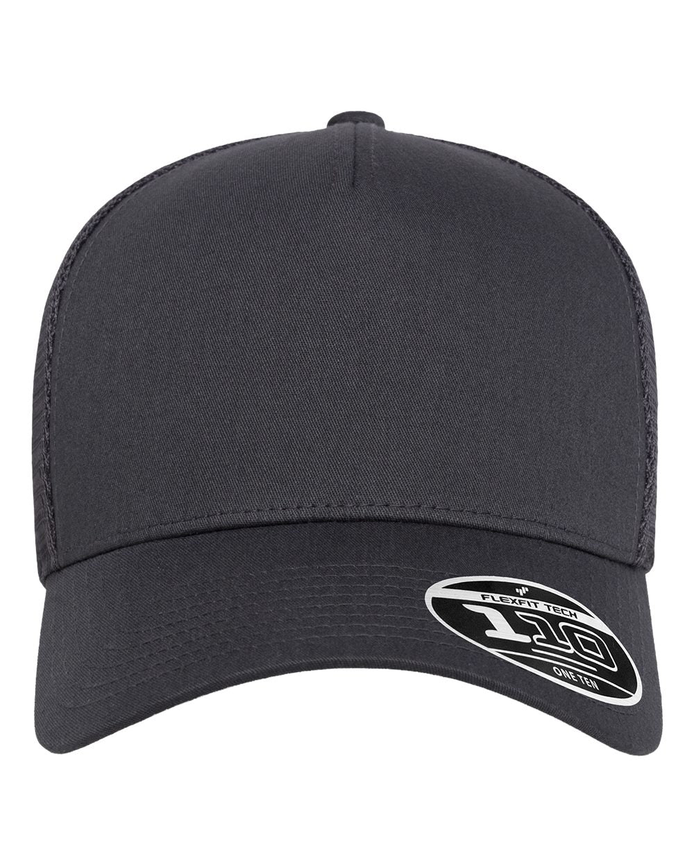 A dark gray structured baseball cap with a curved brim, featuring a white and black oval logo patch on the side.