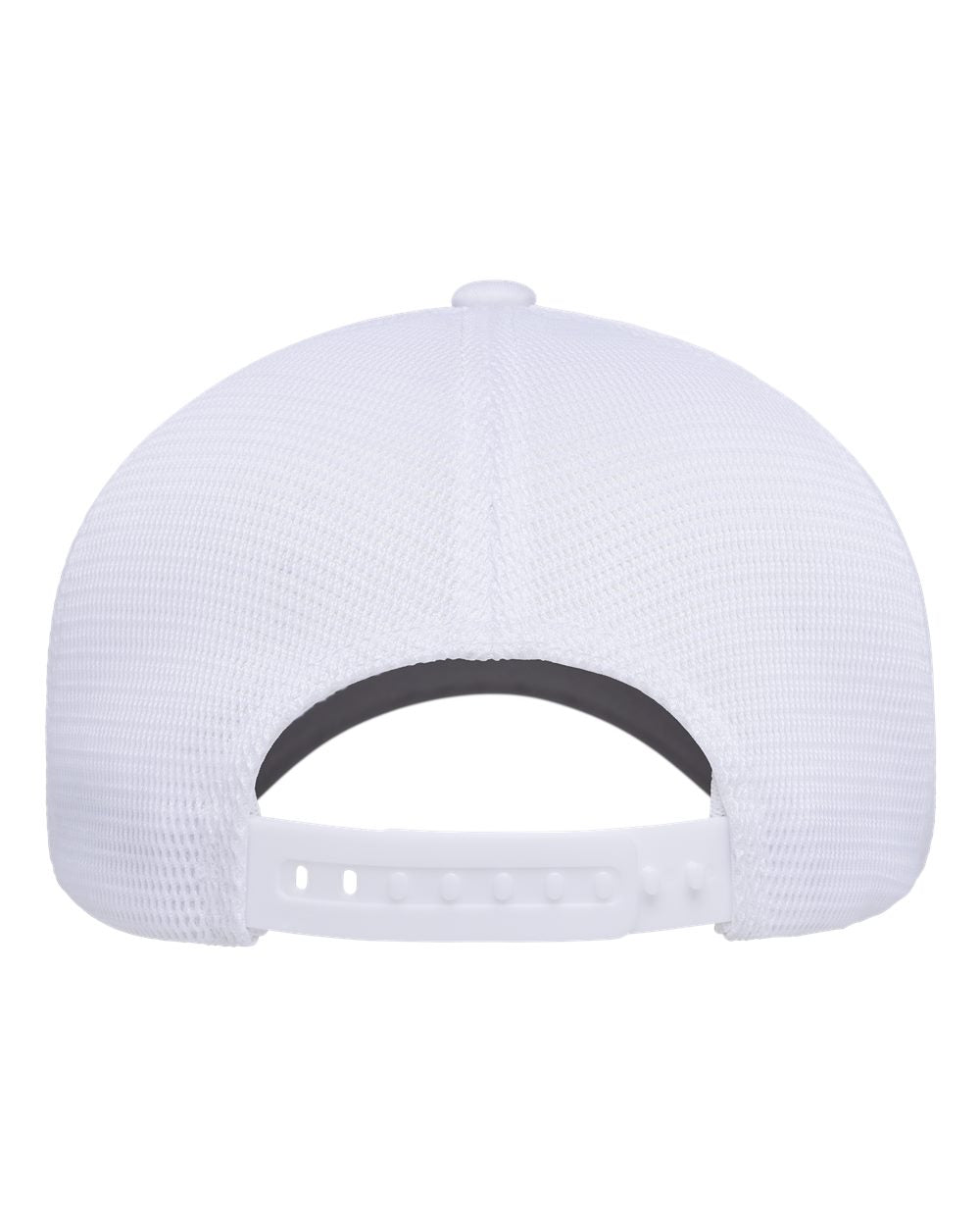 White structured baseball cap shown from the back, featuring a white mesh back and an adjustable snap closure.