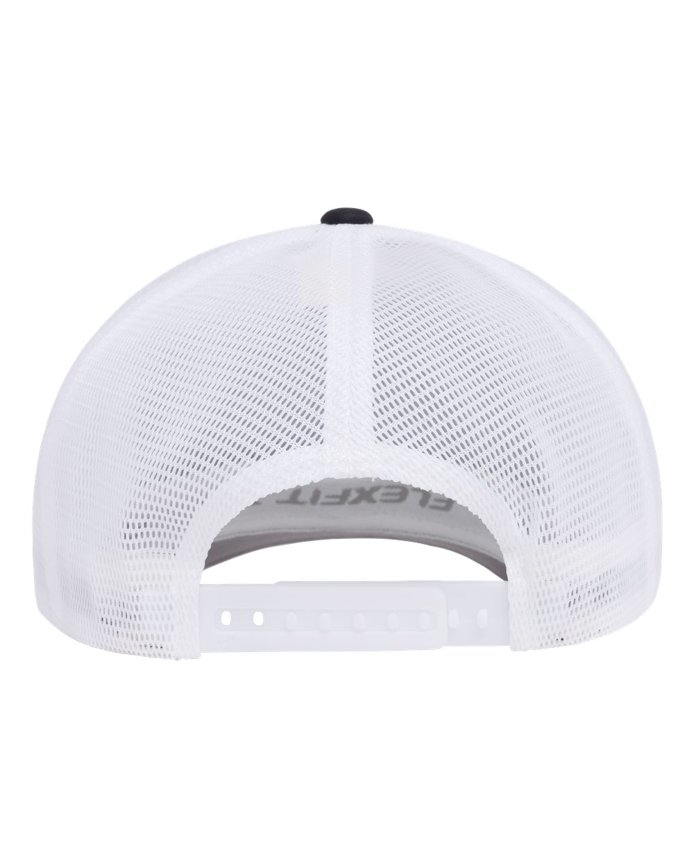 White mesh cap with black brim on a white background