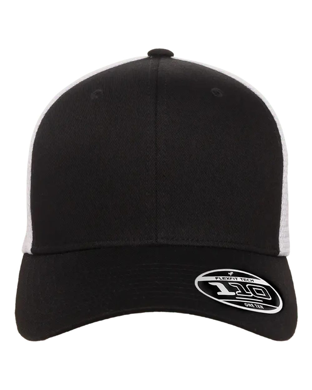 Black and white cap with a logo on a white background