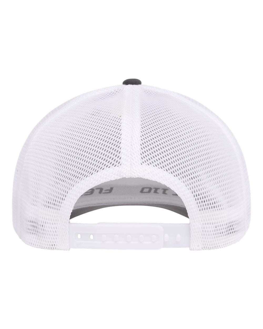 White mesh cap with black brim.