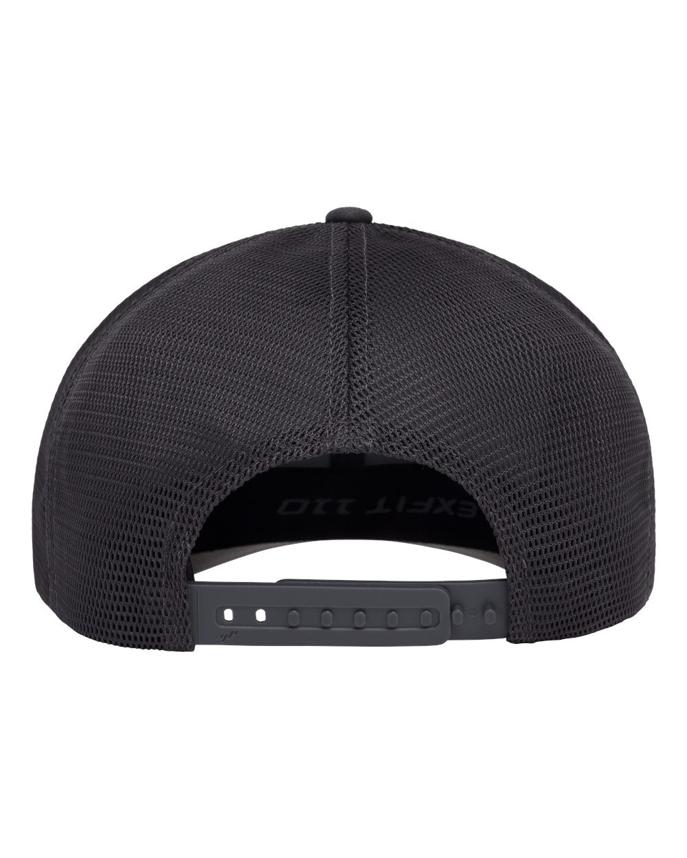 Black mesh cap with a brand logo on the back against a white background