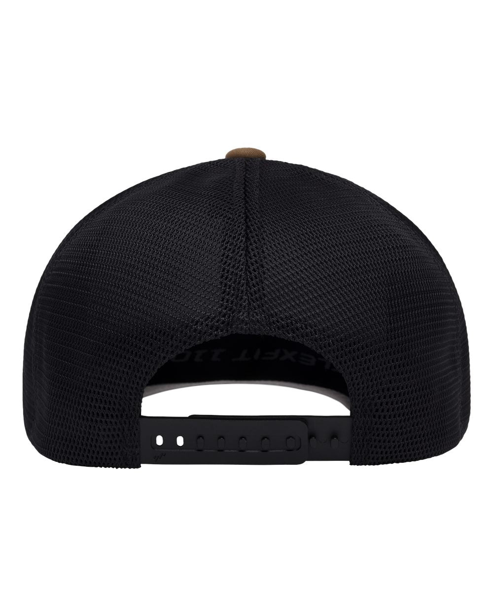 Black mesh cap with a brown brim on a white background
