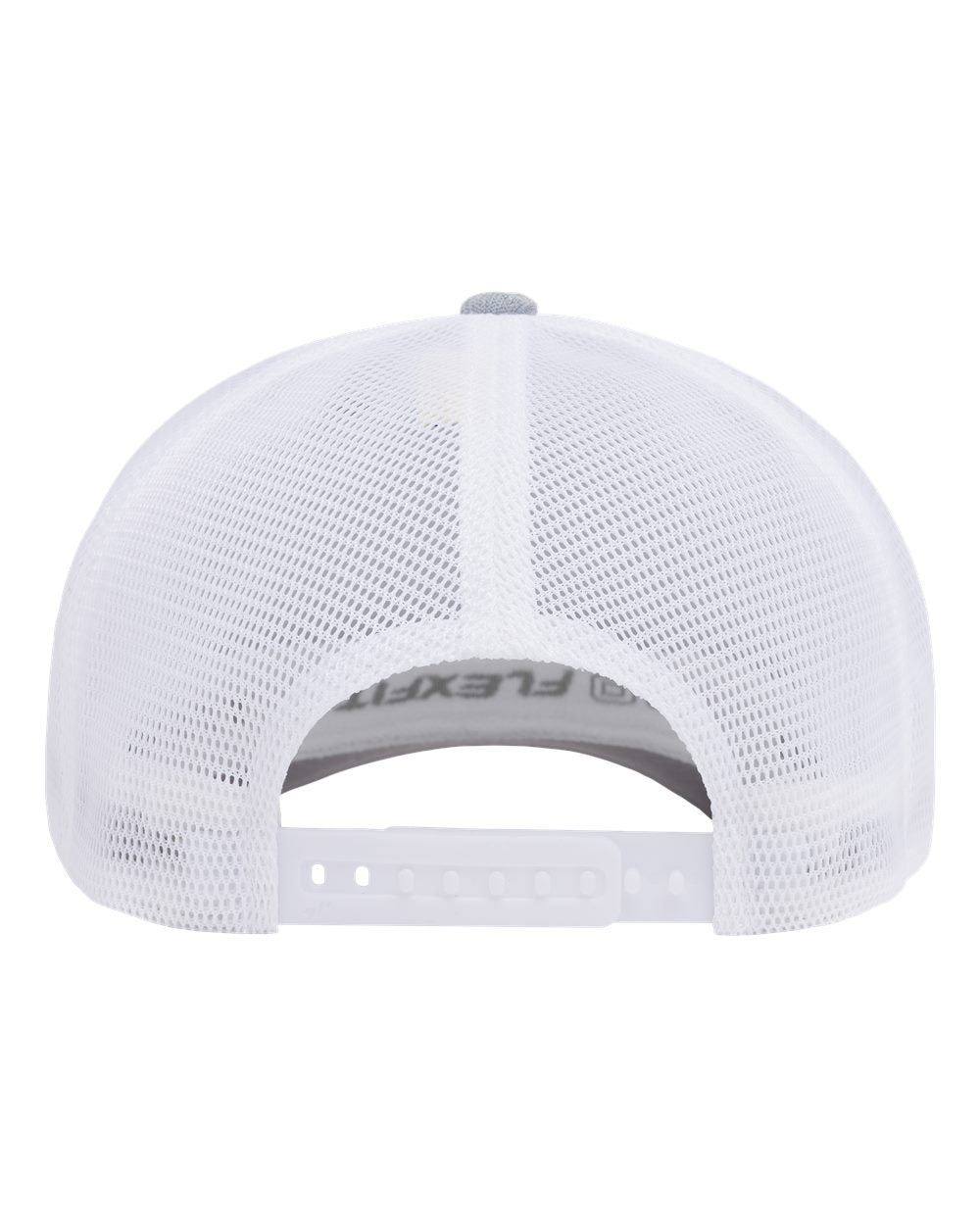 White mesh cap with Flexfit branding on a white background