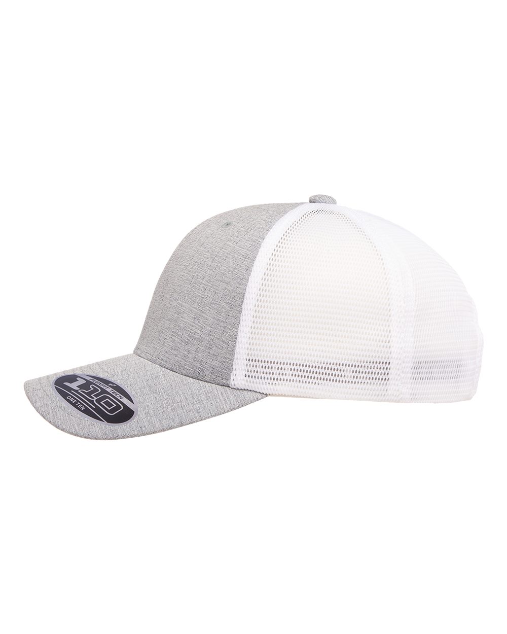 Gray and white cap with mesh back on a white background