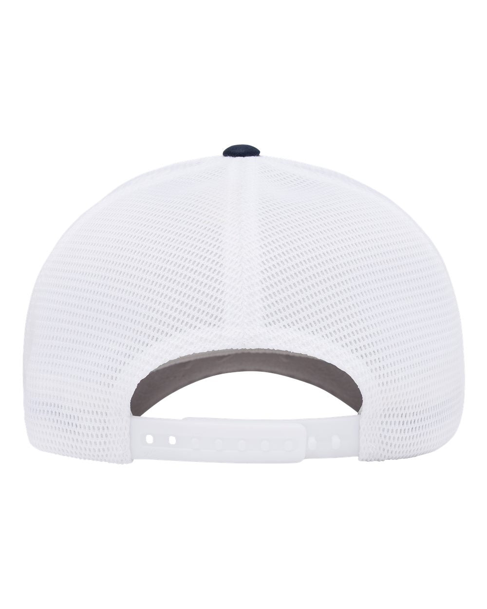 White mesh cap with a black brim on a white background