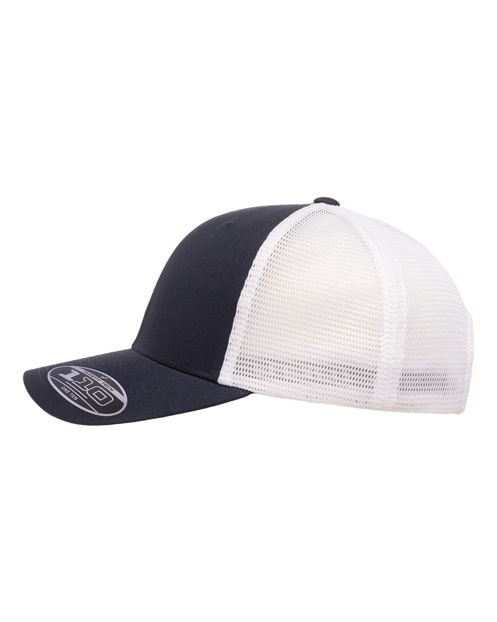 Navy and white trucker cap on a white background