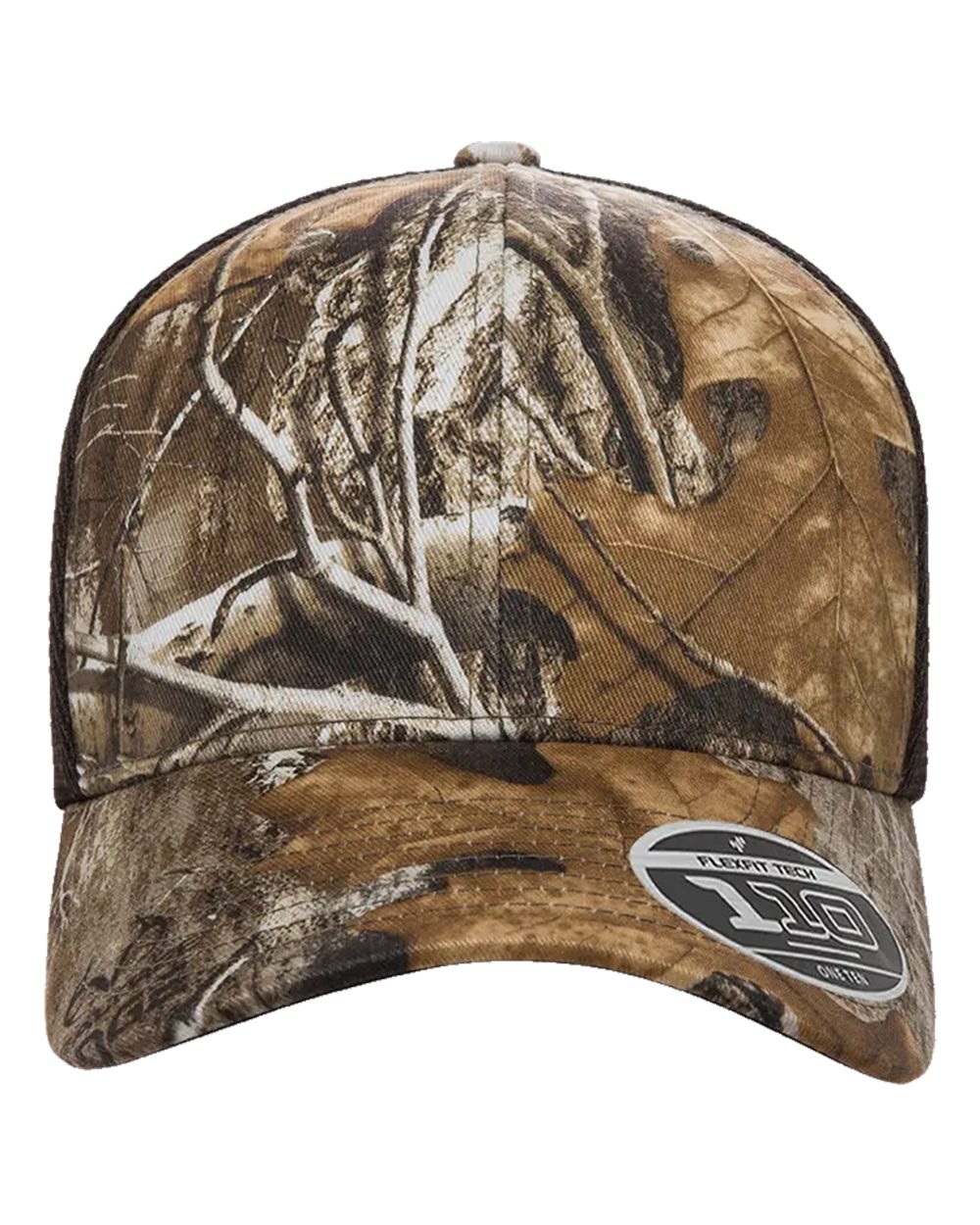 Camouflage baseball cap with a brand logo on a white background