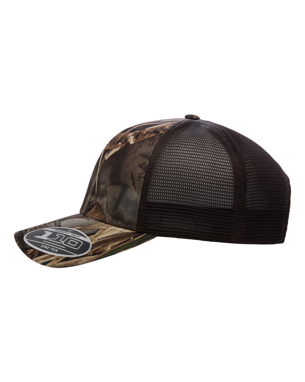 Camouflage baseball cap with mesh back on a white background
