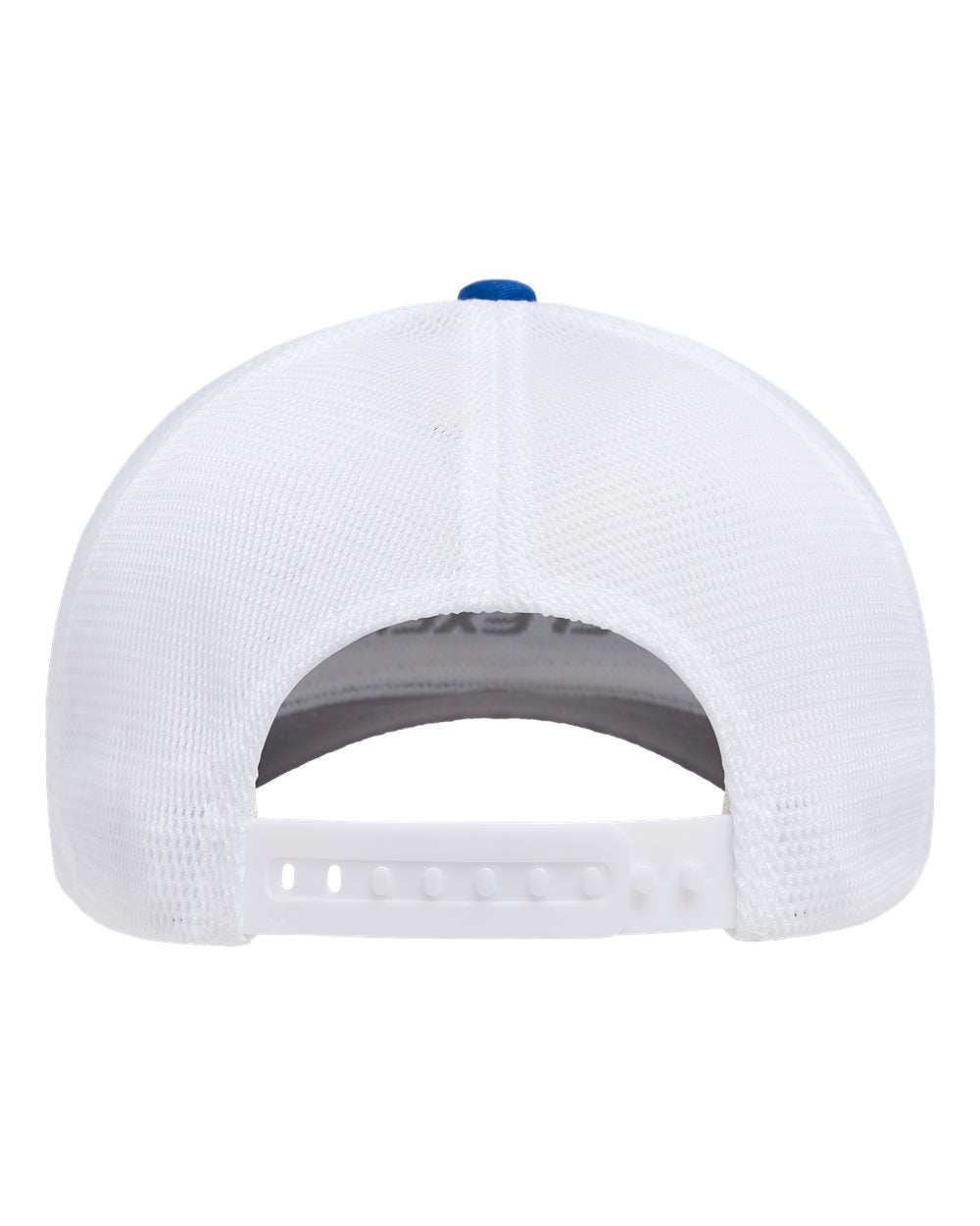 White cap with blue brim on a white background