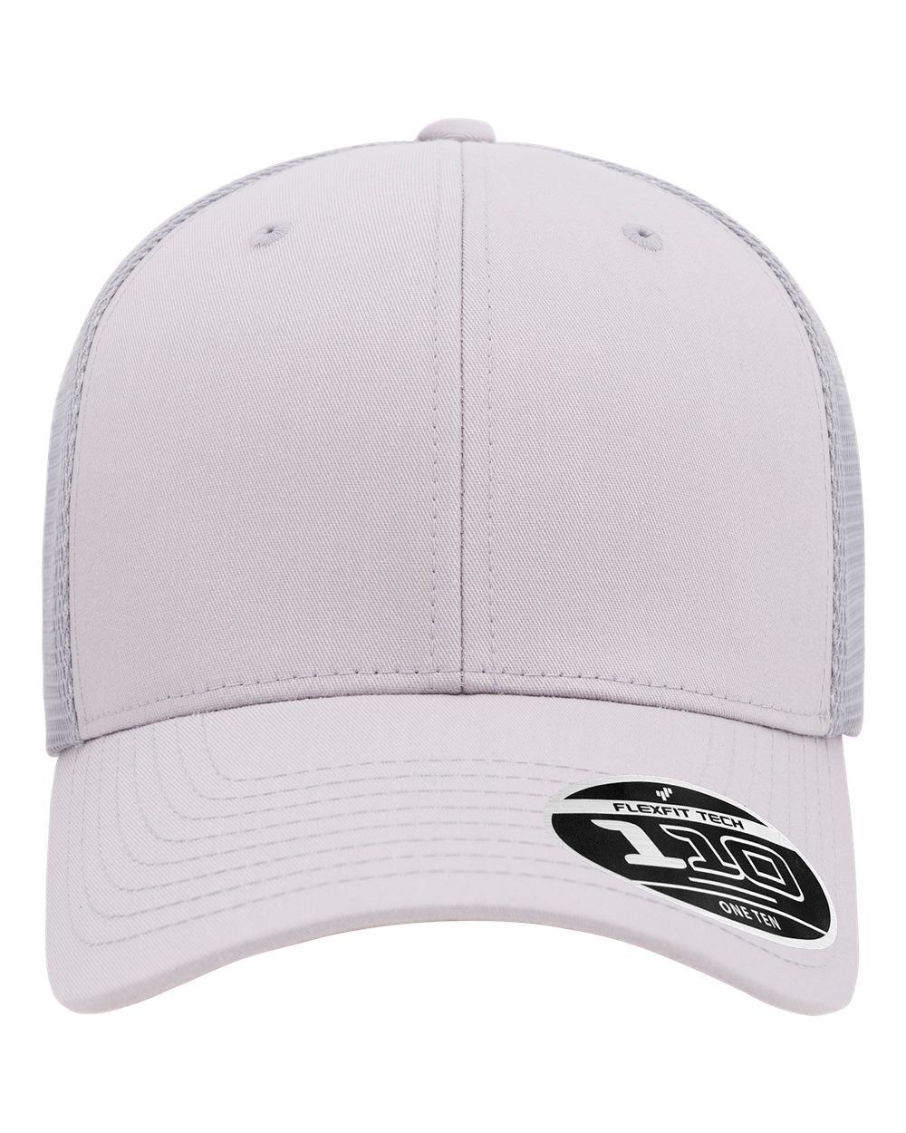 Gray cap with a Flexfit label on a white background