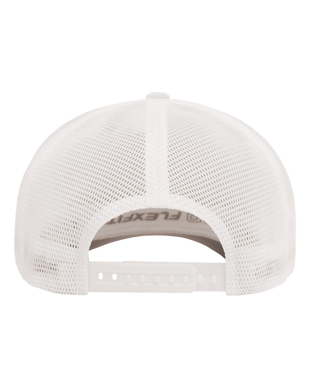 White mesh cap with Flexfit branding on a white background
