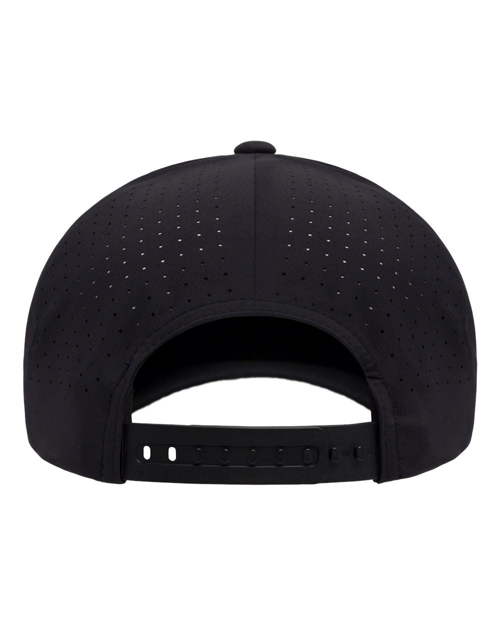 Black baseball cap with a textured surface on a white background