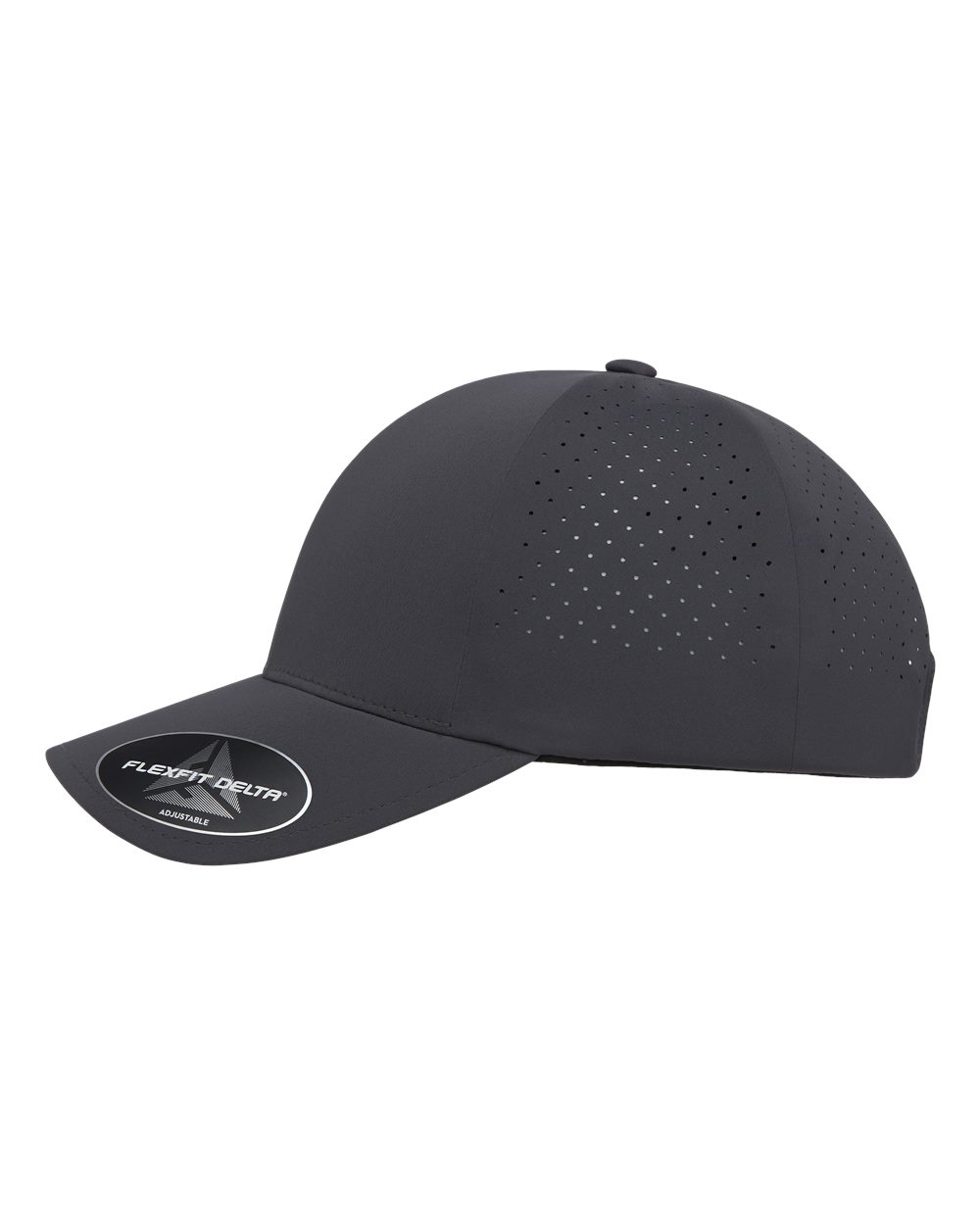 Gray cap with perforated design on a white background