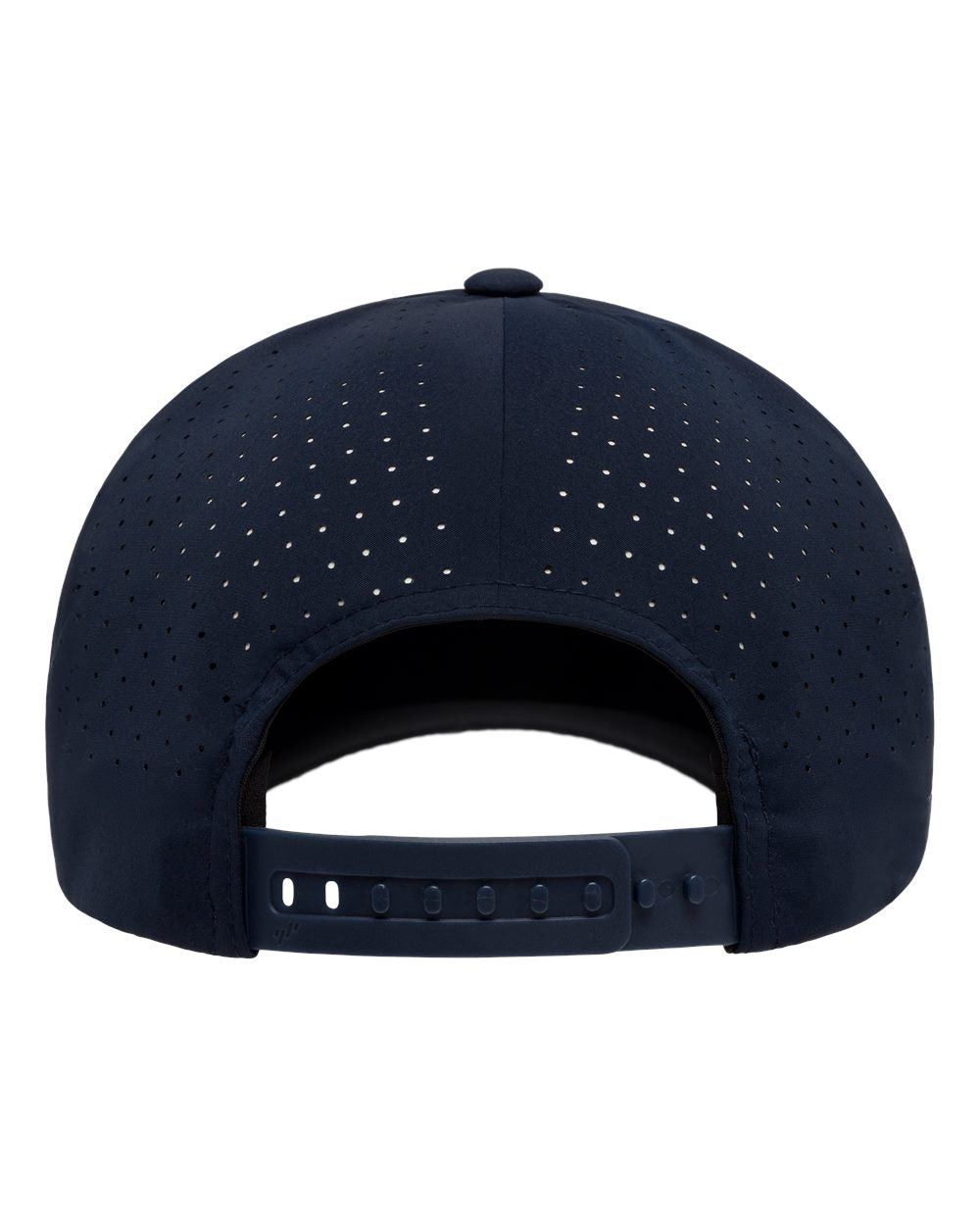 Navy blue baseball cap with perforated design on a white background