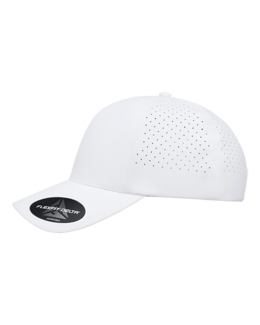 White baseball cap with a visible brand logo on a white background
