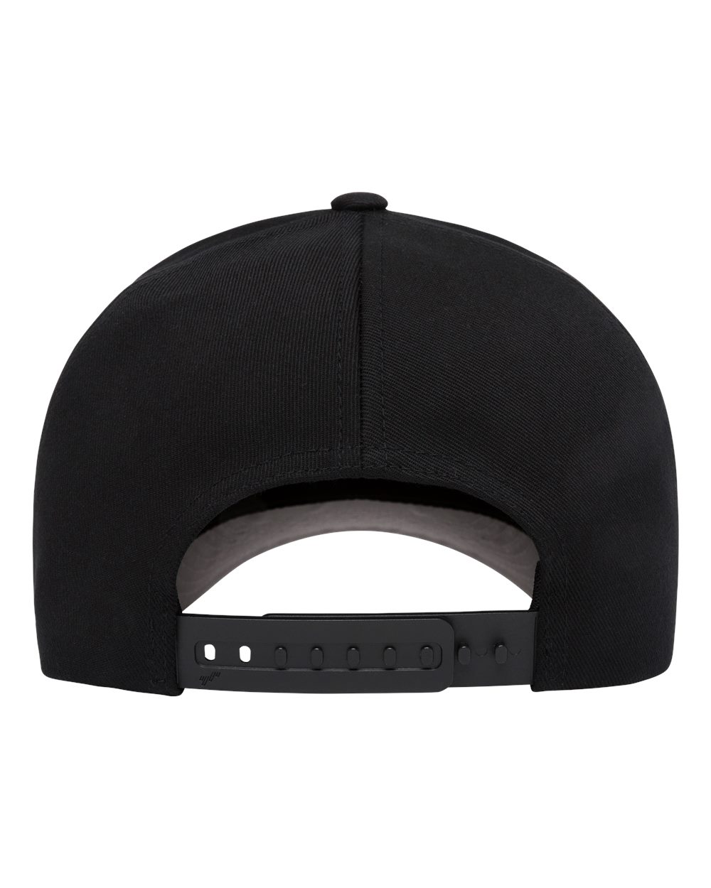 Back view of a black baseball cap on a white background