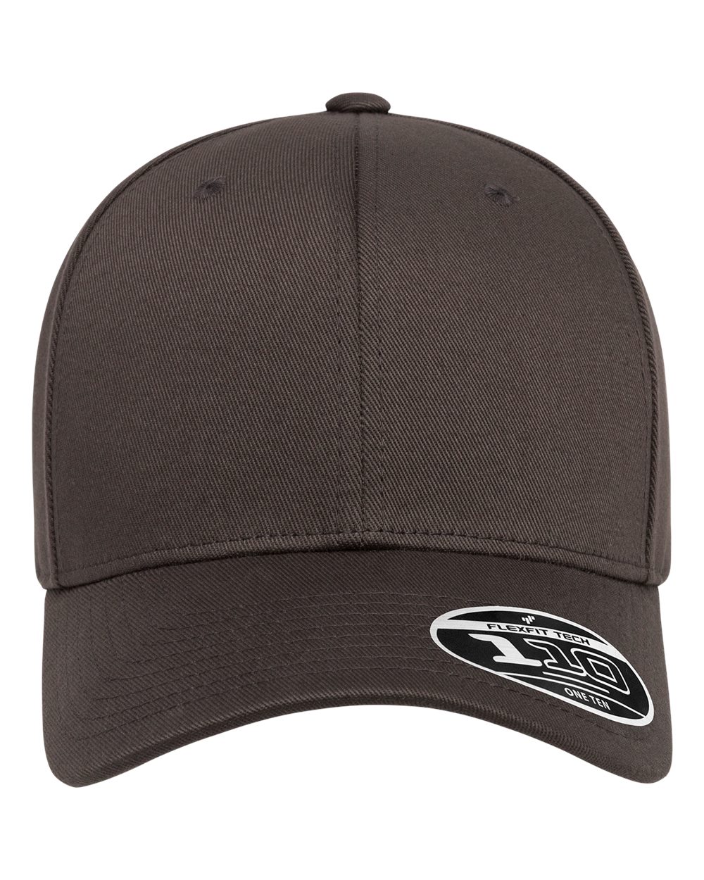 Front view of dark gray baseball cap with a brand logo on a white background