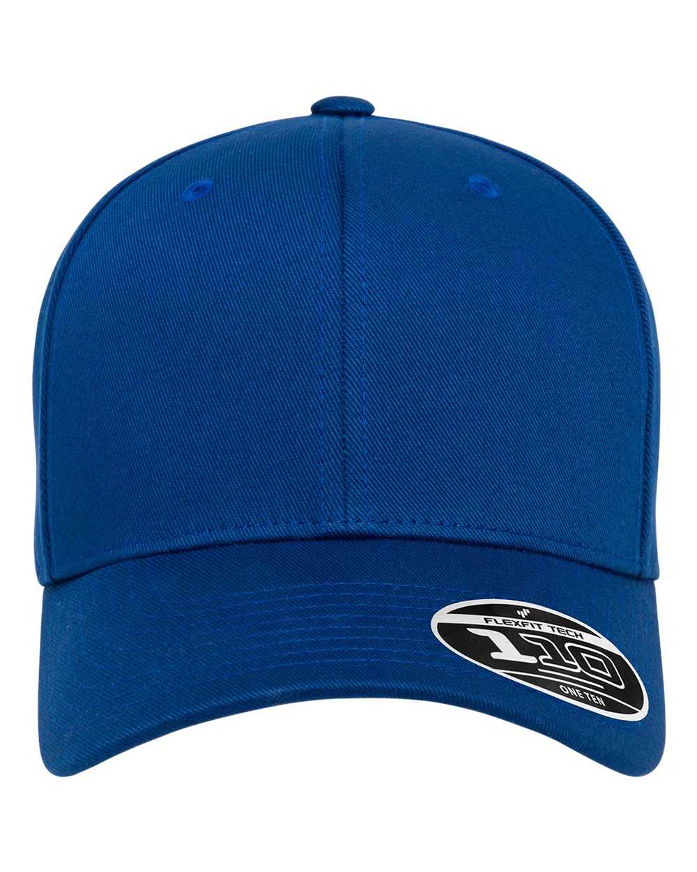 Blue baseball cap with Flexfit label on a white background