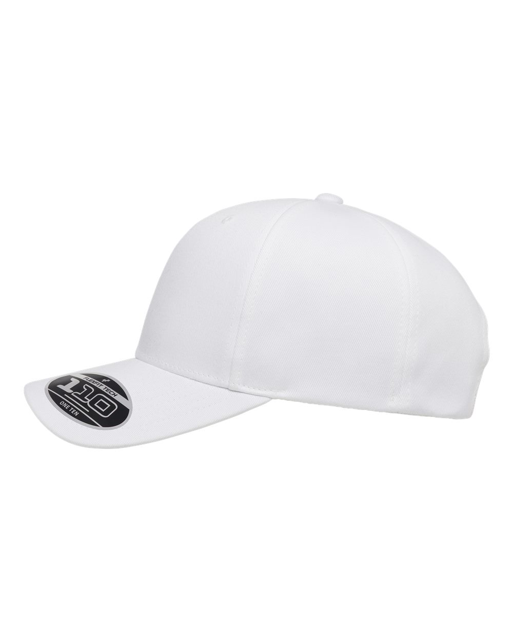 White baseball cap with a brand logo on a white background