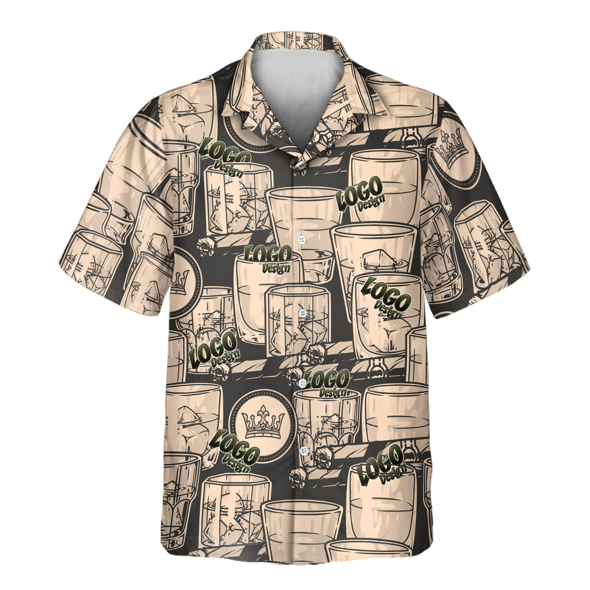 Whiskey Booze custom Aloha shirt with vintage whiskey glass pattern
