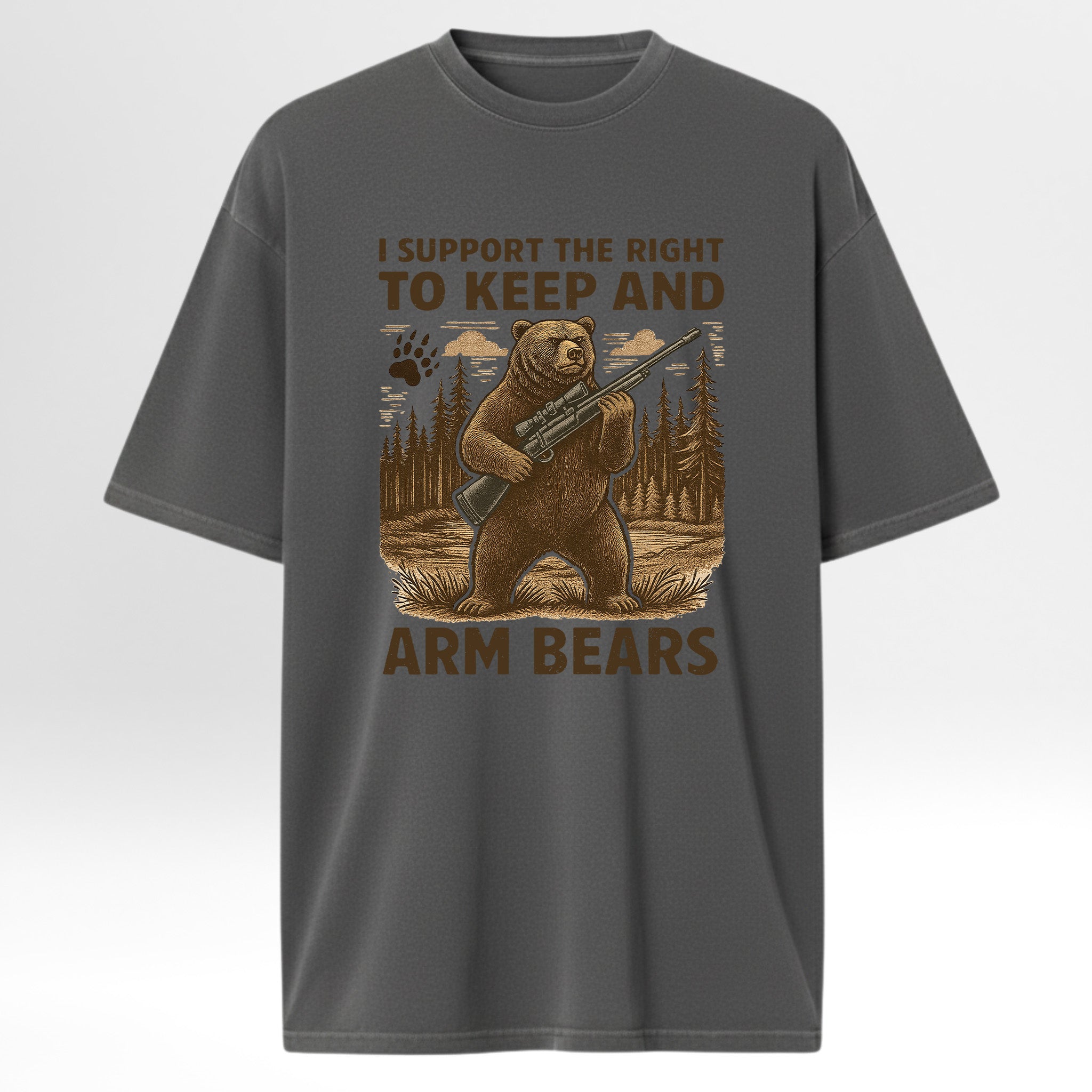 Gray hunting t-shirt with bear graphic and text.