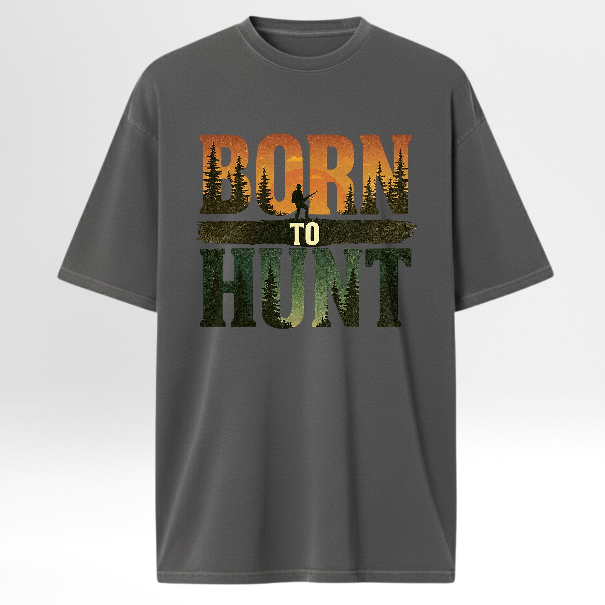 Gray hunting graphic t-shirt with 'Born to Hunt' graphic design 
