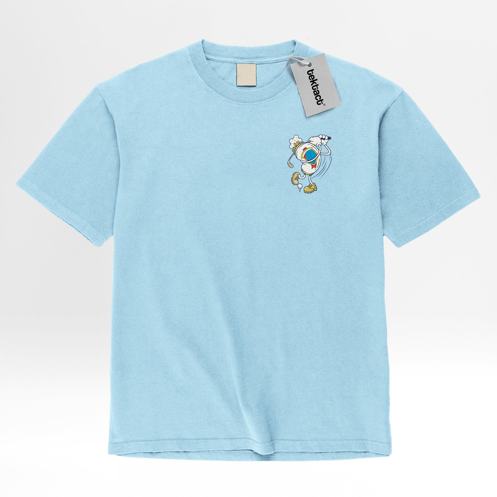 Light blue t-shirt with a cartoon character.