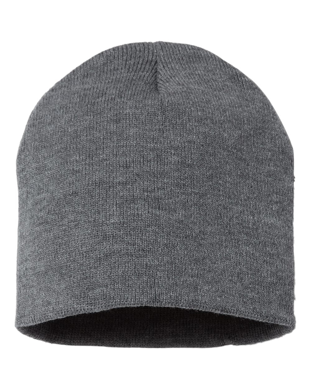 Dark Gray rib-knit beanie on a white background.