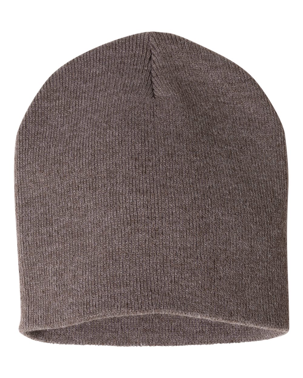 Heather Brown rib-knit beanie on a white background.