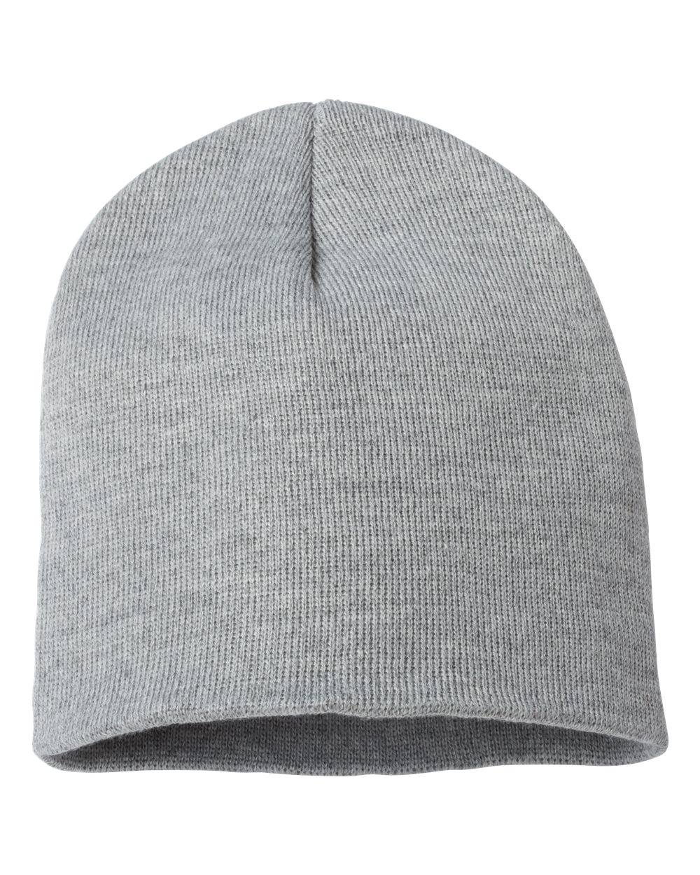 Heather Gray rib-knit beanie on a white background.