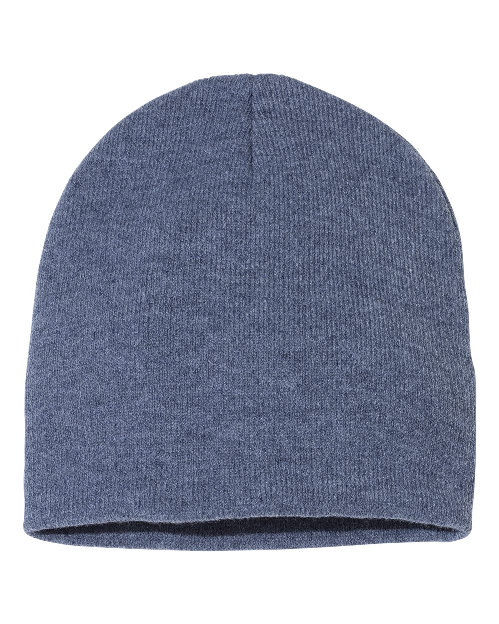 Heather Navy rib-knit beanie on a white background.