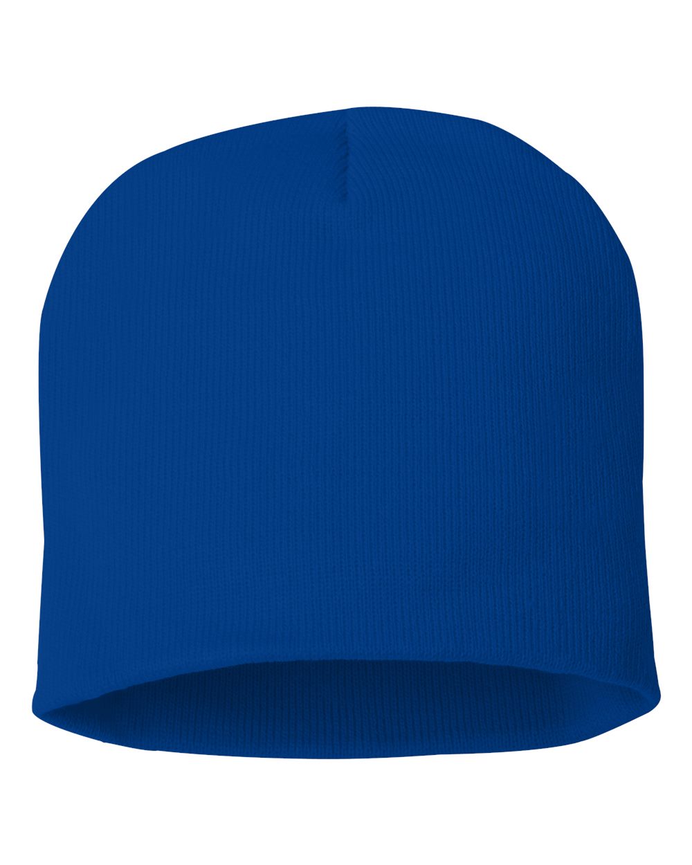 Royal Blue rib-knit beanie on a white background.