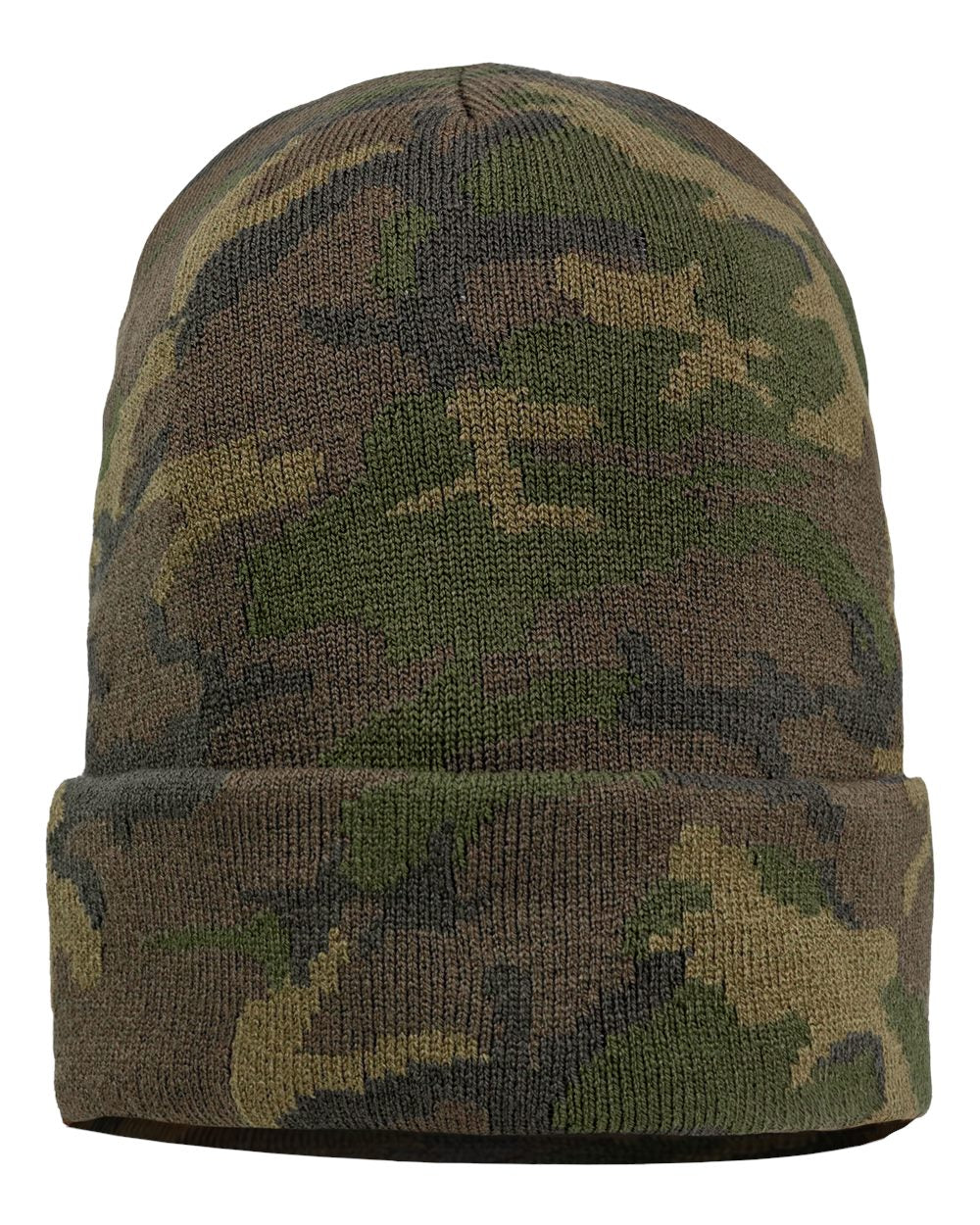 Green Camo beanie on a white background