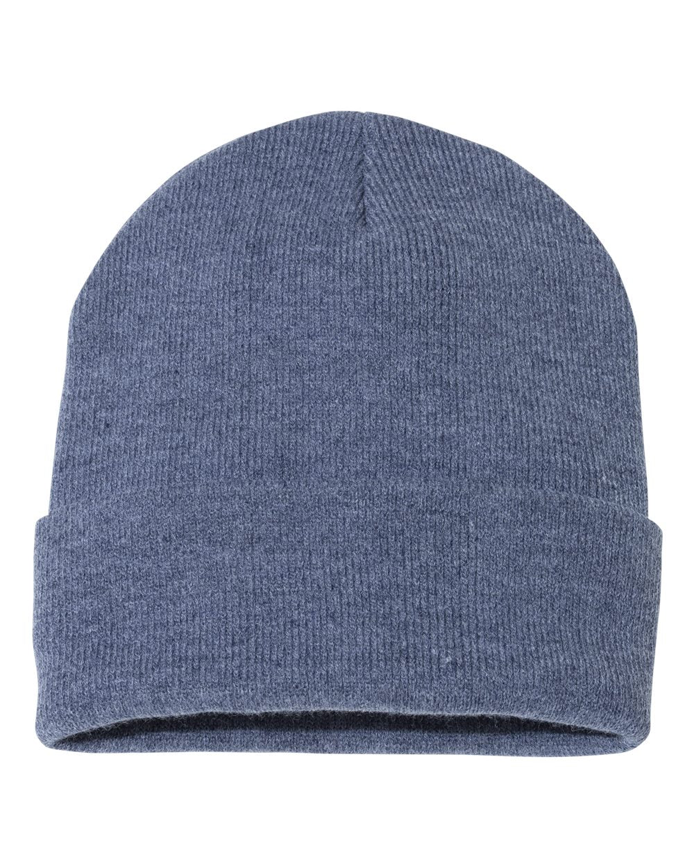 Heather Navy beanie on a white background