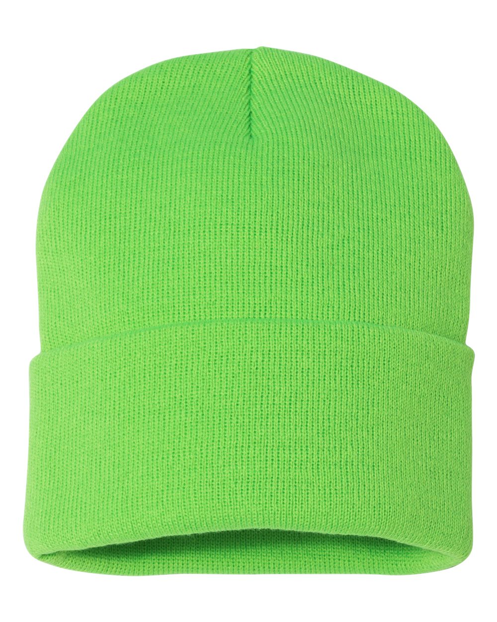 Green Neon beanie hat on a white background