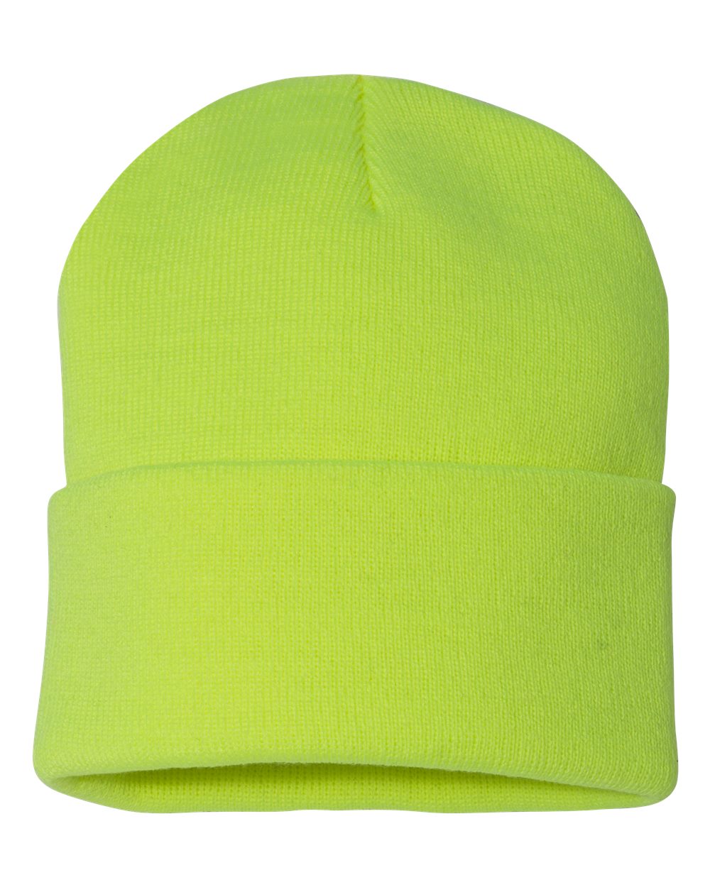 Neon Yellow beanie on a white background

