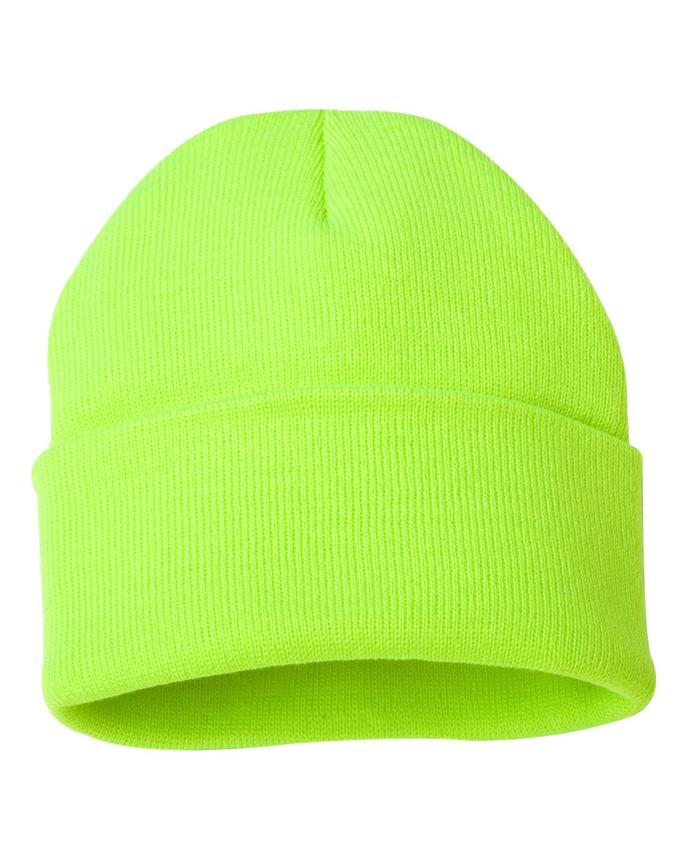 Safety yellow beanie on a white background
