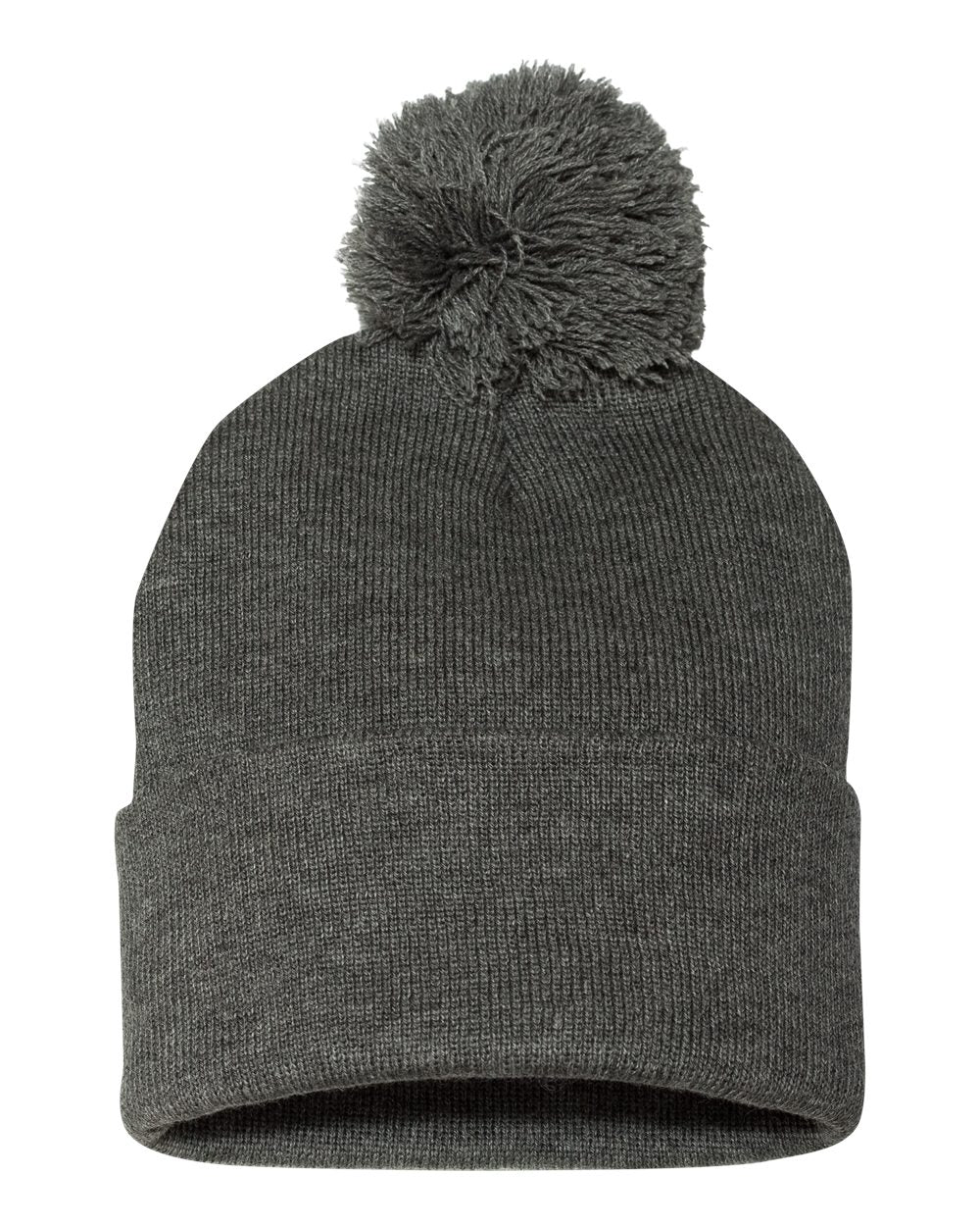 dark heather gray knit pom-pom beanie
