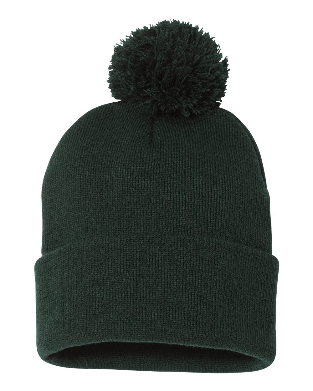 dark green knit pom-pom beanie