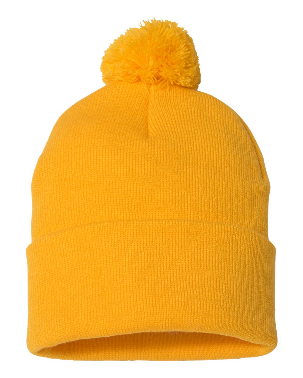 gold knit pom-pom beanie